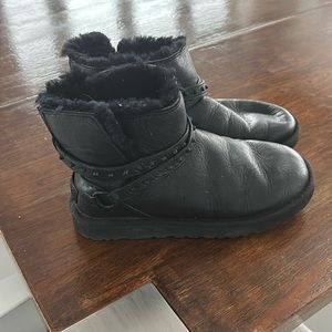 Emerson black leather studded mini UGG boots